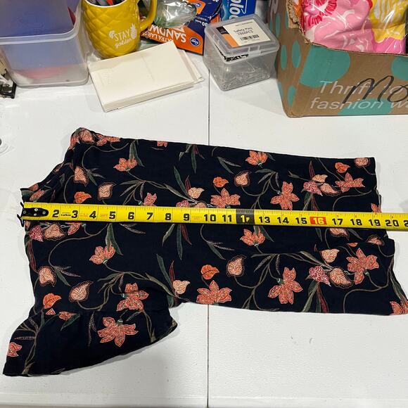 Loft Navy Floral 100% Linen Ruffle Sleeve Shirt Blouse Womens Small - Picture 8 of 8